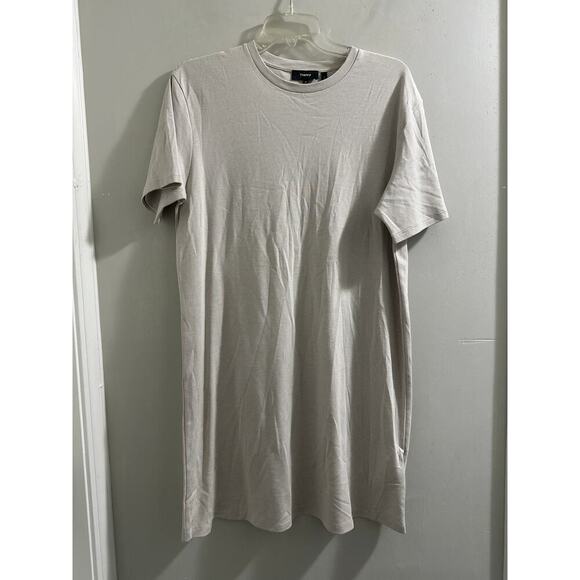 Theory‎ Tan white stripe short sleeve shirt dress size Medium - Picture 1 of 6